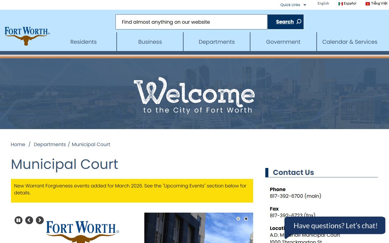 Fort Worth Municipal Court records and services
