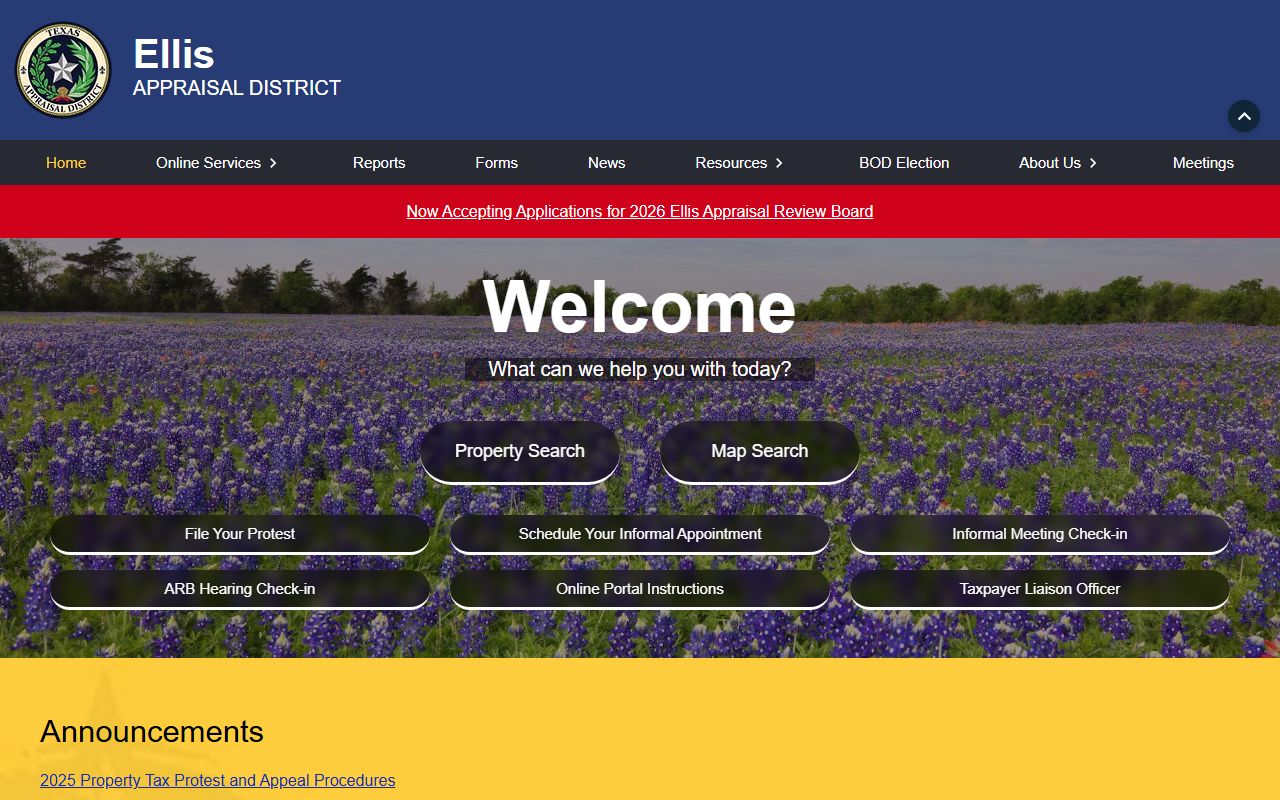 ellis county appraisal district property records Texas