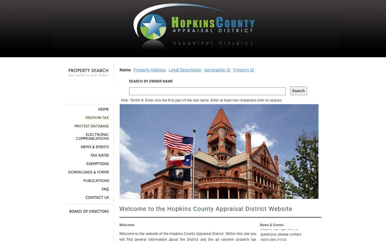 Hopkins County Appraisal District property records Texas