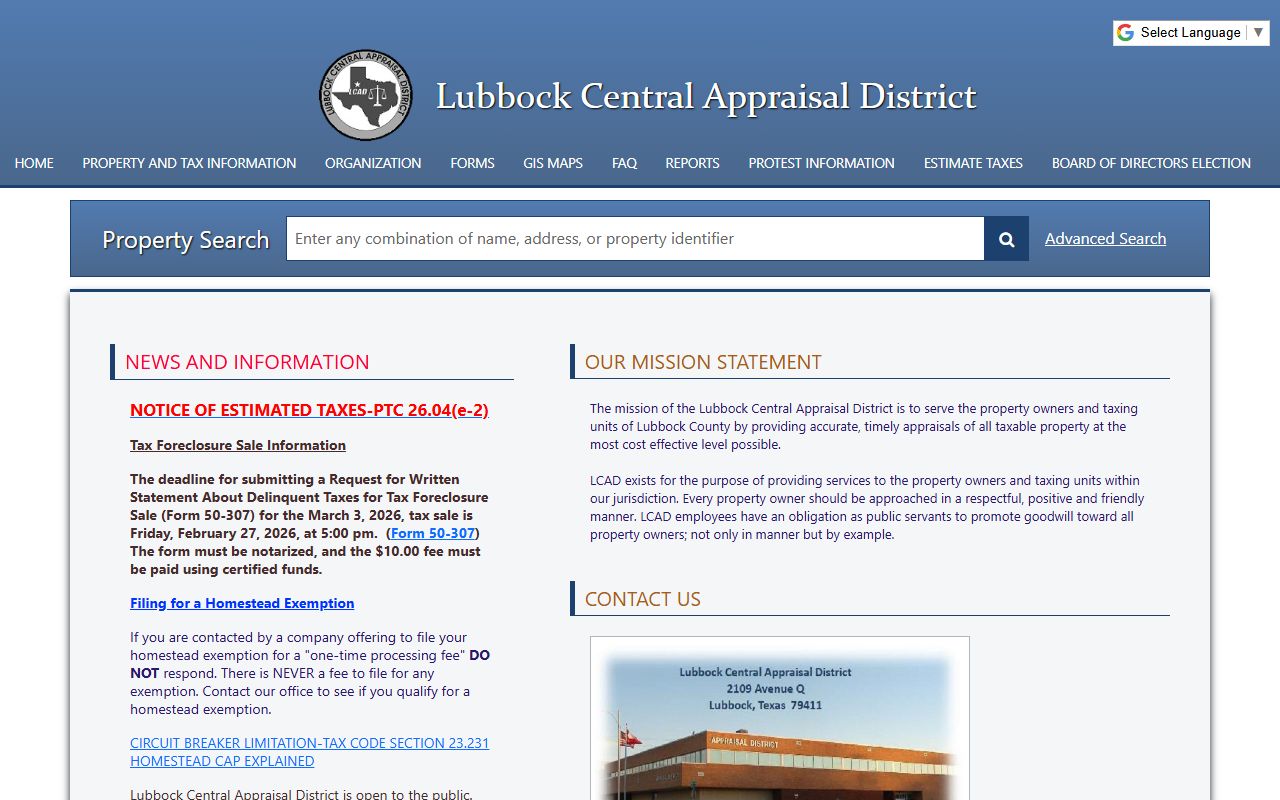 Lubbock Central Appraisal District property records Texas