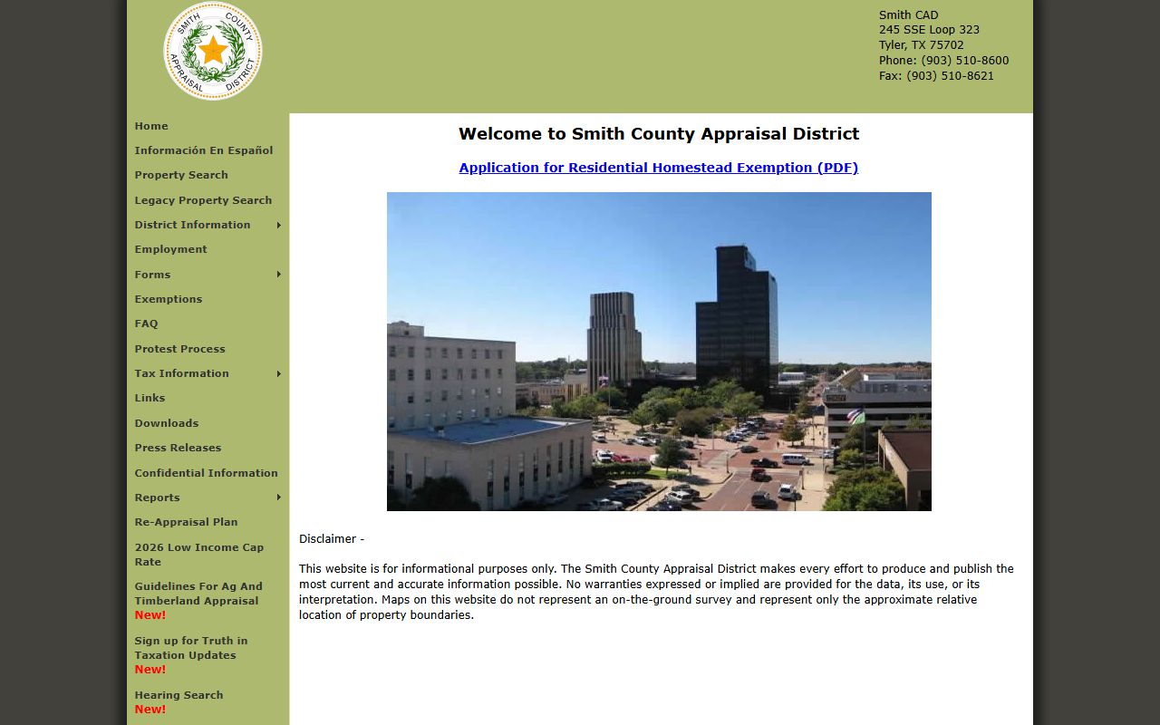 Smith County Appraisal District property search Tyler Texas