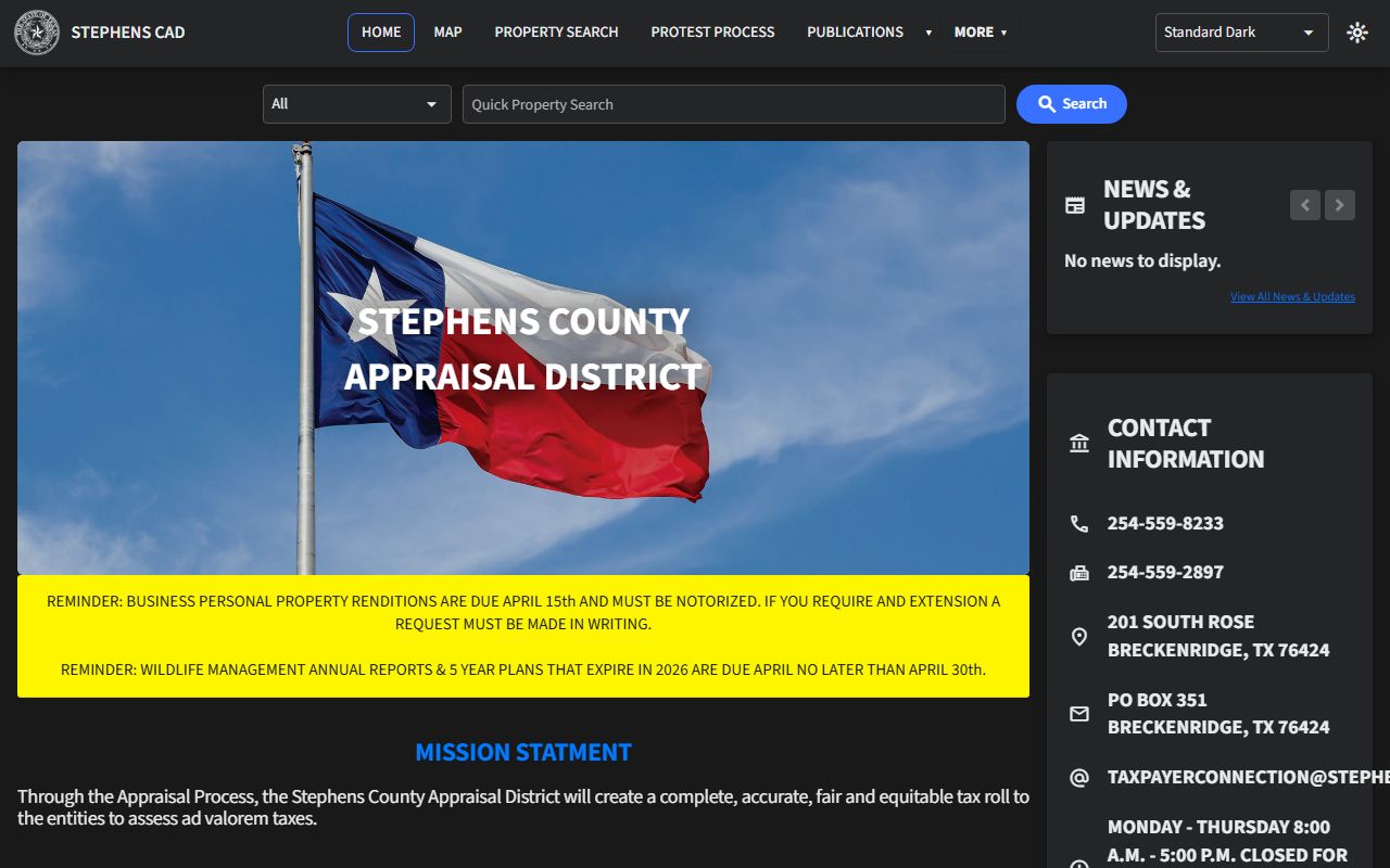 Stephens County Appraisal District property records Texas