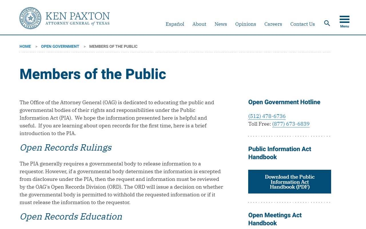 Texas Attorney General Open Government Division property records access