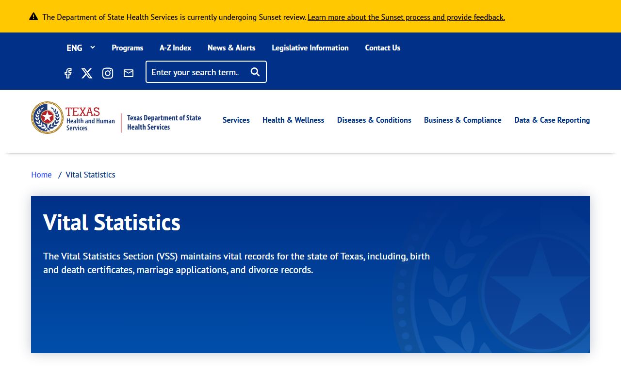 Texas DSHS Vital Statistics Section property records death certificates marriage