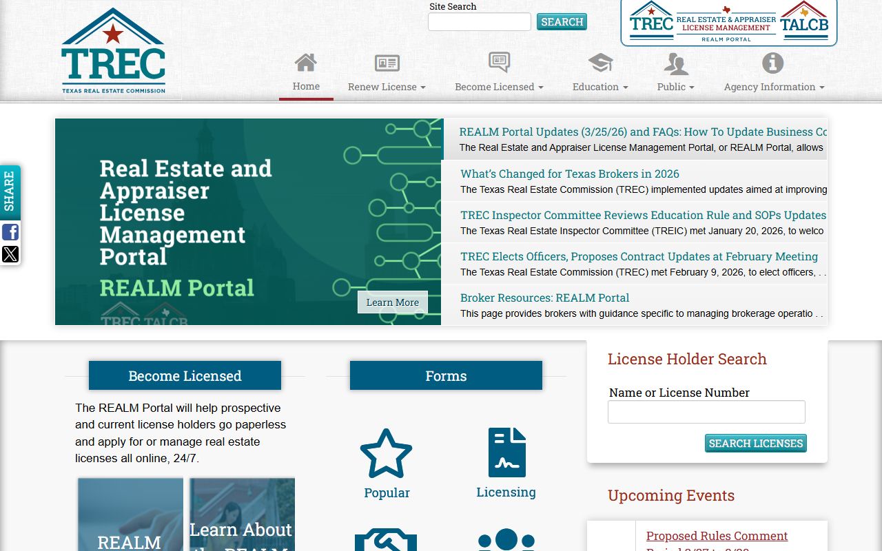 Texas Real Estate Commission license lookup property records